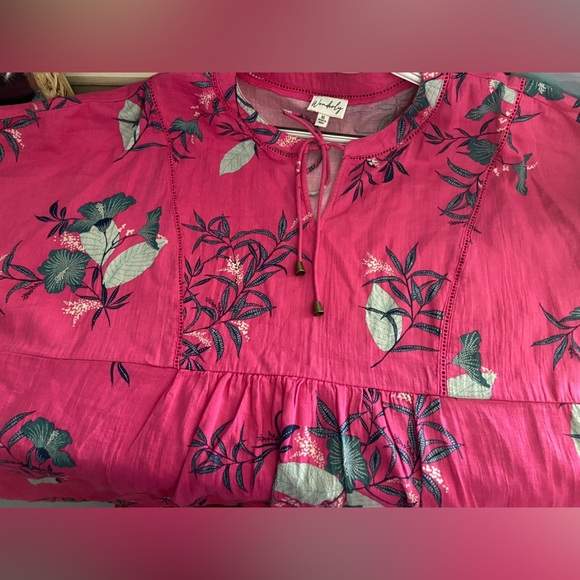 Wonderly Relaxed Gauze Peasant Top in Pink Dotty floral Sz XL - Picture 8 of 9
